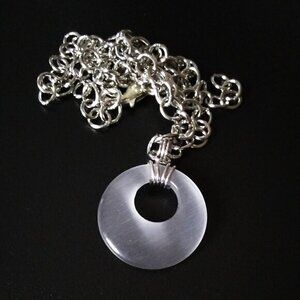 Shimmering Silver/Grey CatsEye Pendant + 19" Adjustable Stainless Steal Chain